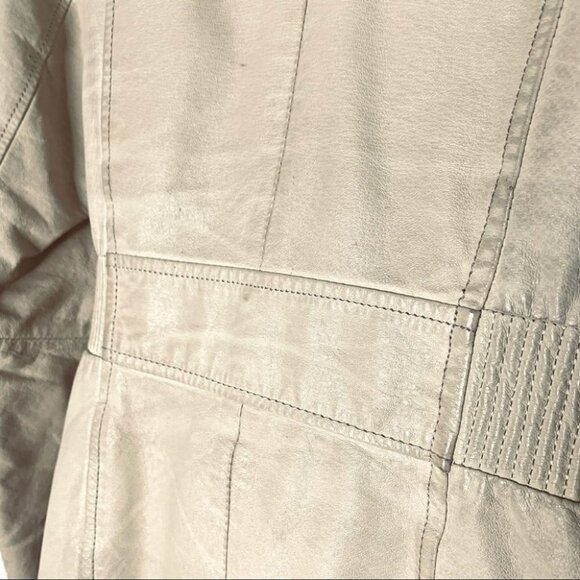 DANIER LEATHER CREAM BROWN HOODED WOMAN JACKET ELASTIC WAISTBAND SIZE ME… - Picture 13 of 15